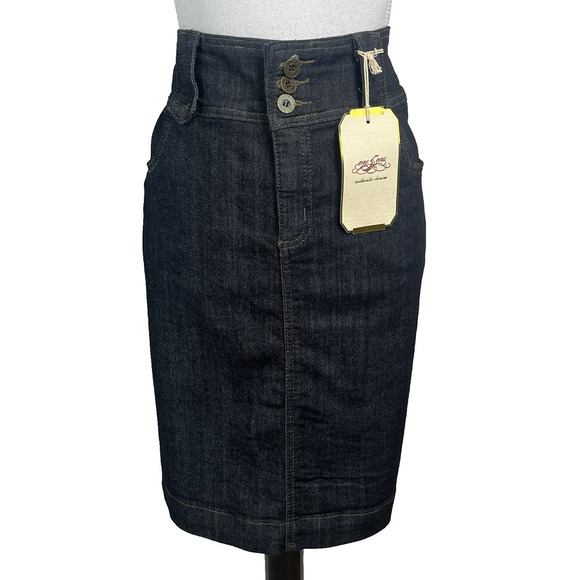 One 5 One Denim Jean Skirt size Extra Large Straight Knee Stretch Dark Wash Slim - Picture 1 of 8